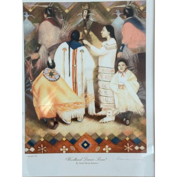 "Woodland Dance Scene" | Signed 1999 Print by Daniel Borja Ramirez | Chippewa - Picture 3 of 5